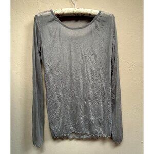 Franck Anna Women's Sheer Pullover Knitted Top Long Sleeve Gray Casual T-Shirt